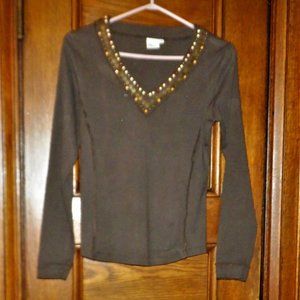 *** Miss ETAM ***Beaded ~ V Neck Top ~ M